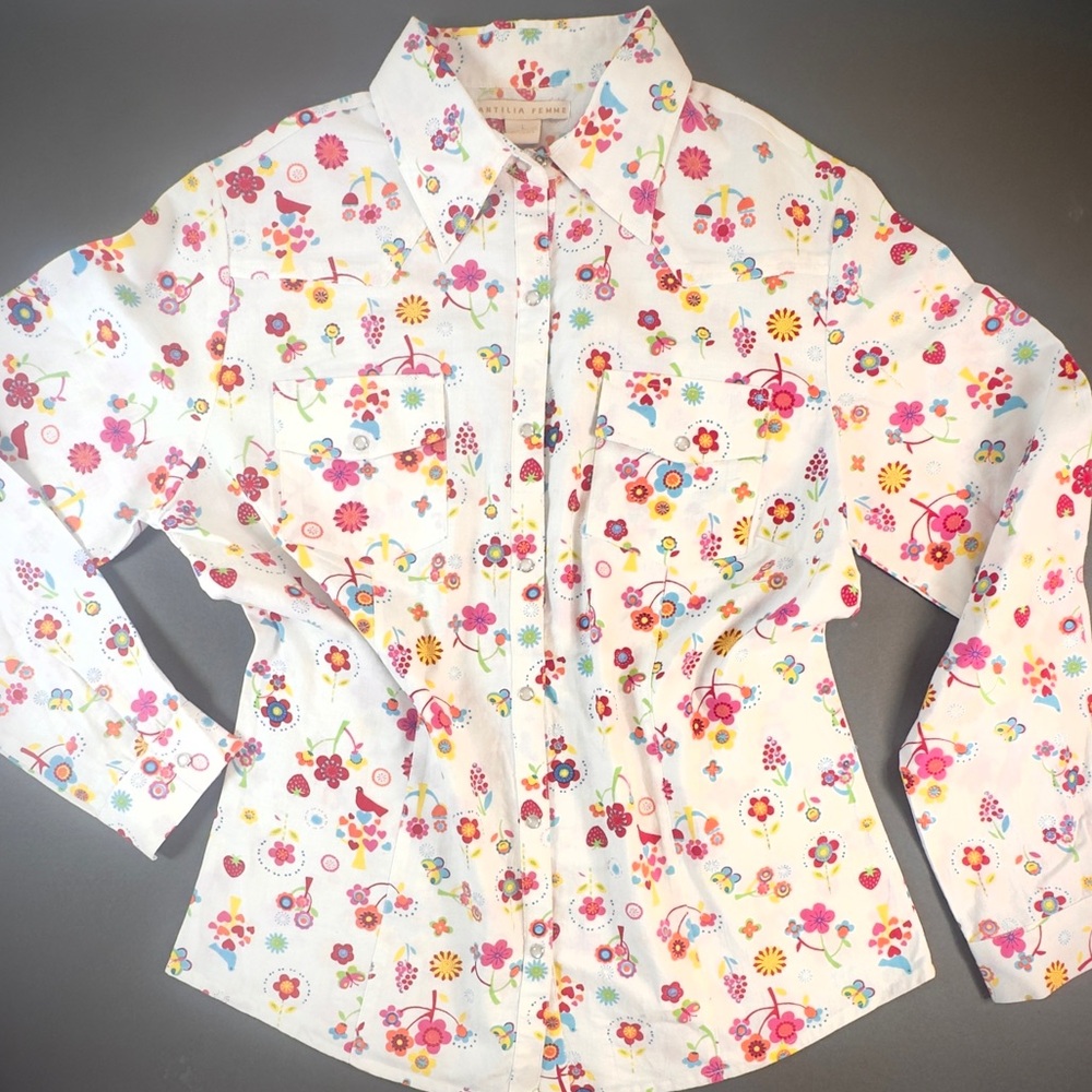 Antilia Femme Womens western India Cotton Cottagecore Button Down Long sleeve